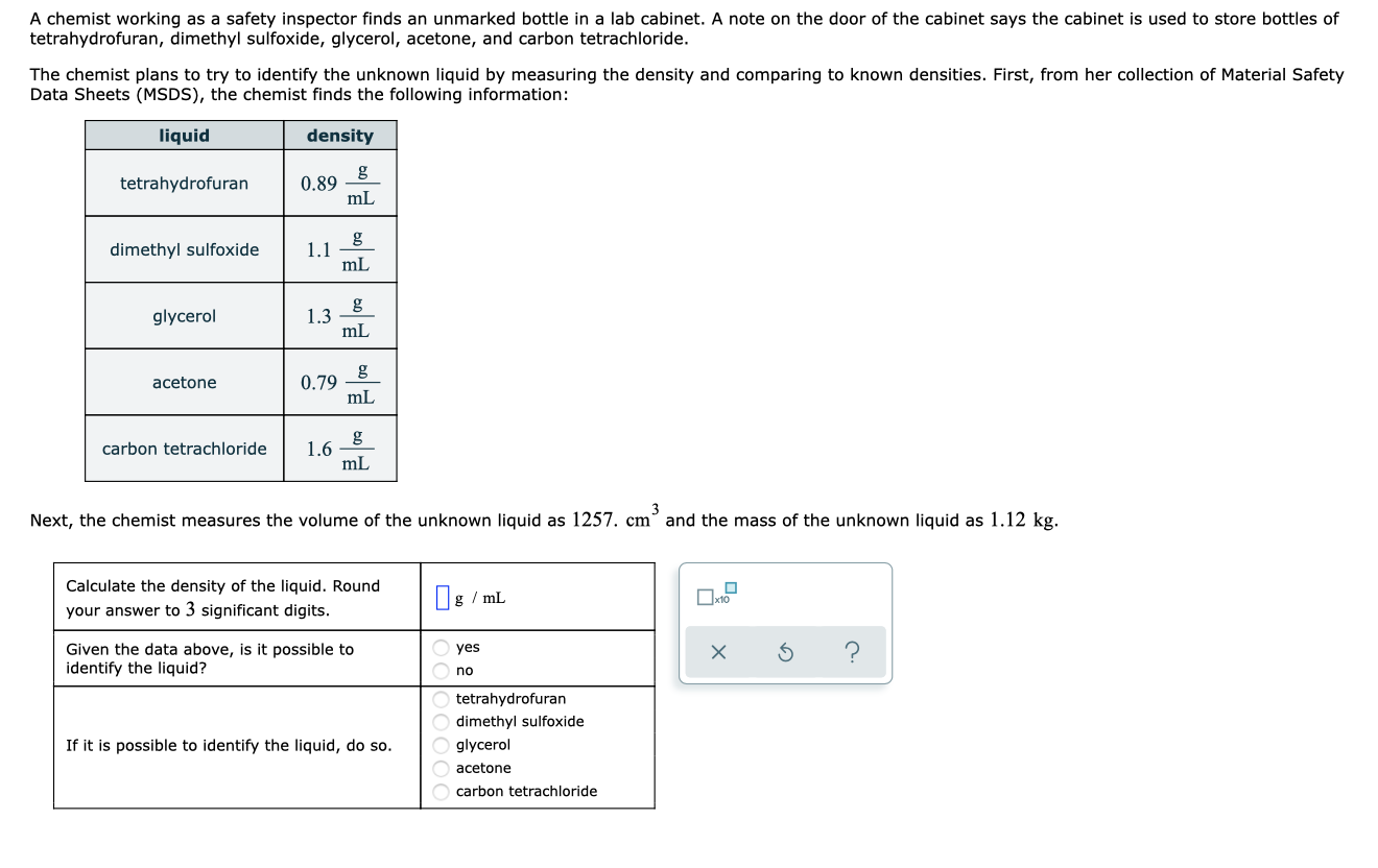 Solved A chemist working as a safety inspector finds an