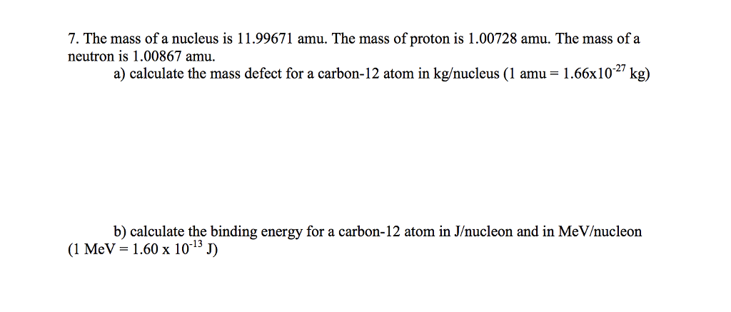 mass of proton and neutron amu