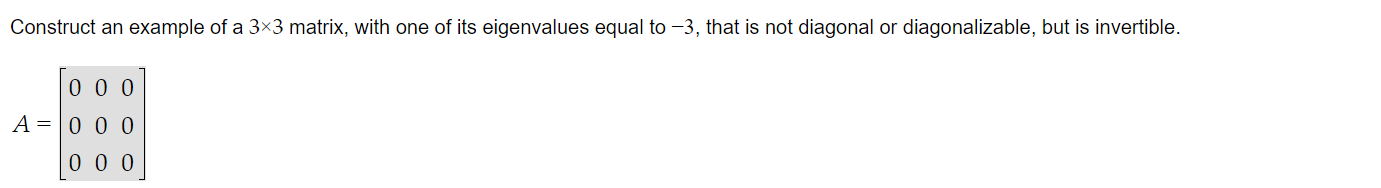 Solved Construct an example of a 3×3 matrix, with one of its | Chegg.com