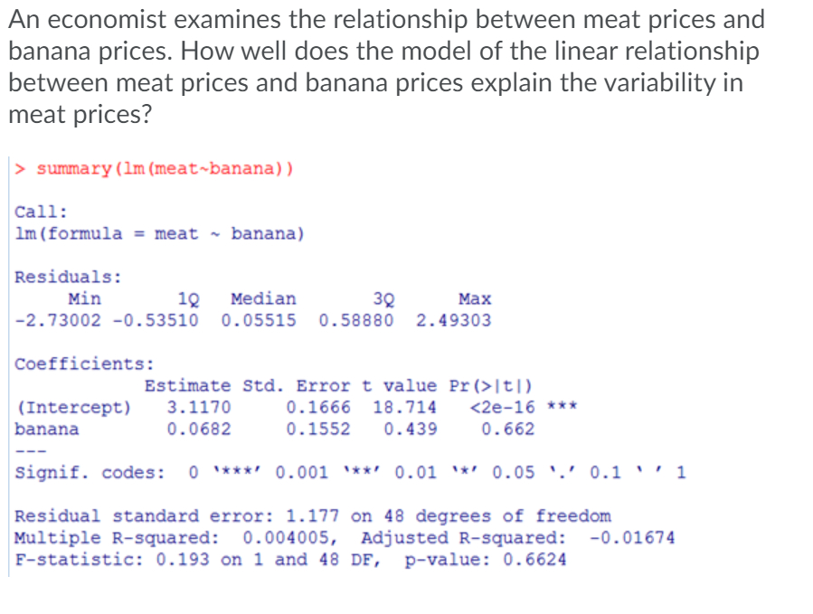 Solved An economist examines the relationship between meat | Chegg.com