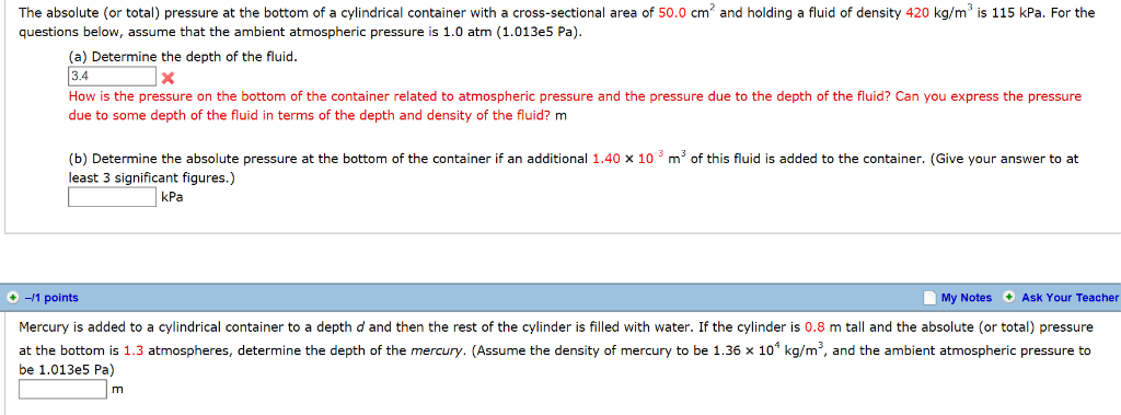 Solved The absolute (or total) pressure at the bottom of a | Chegg.com