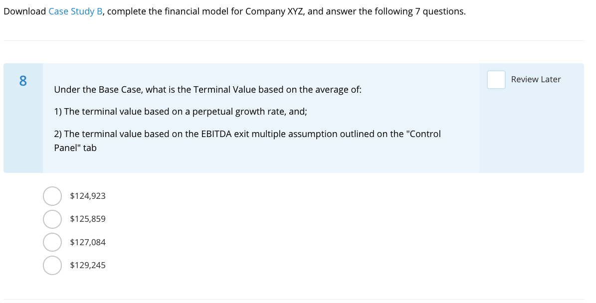 Download Case Study B, complete the financial model