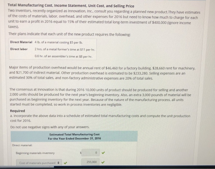 Solved Total Manufacturing Cost, Statement, Unit
