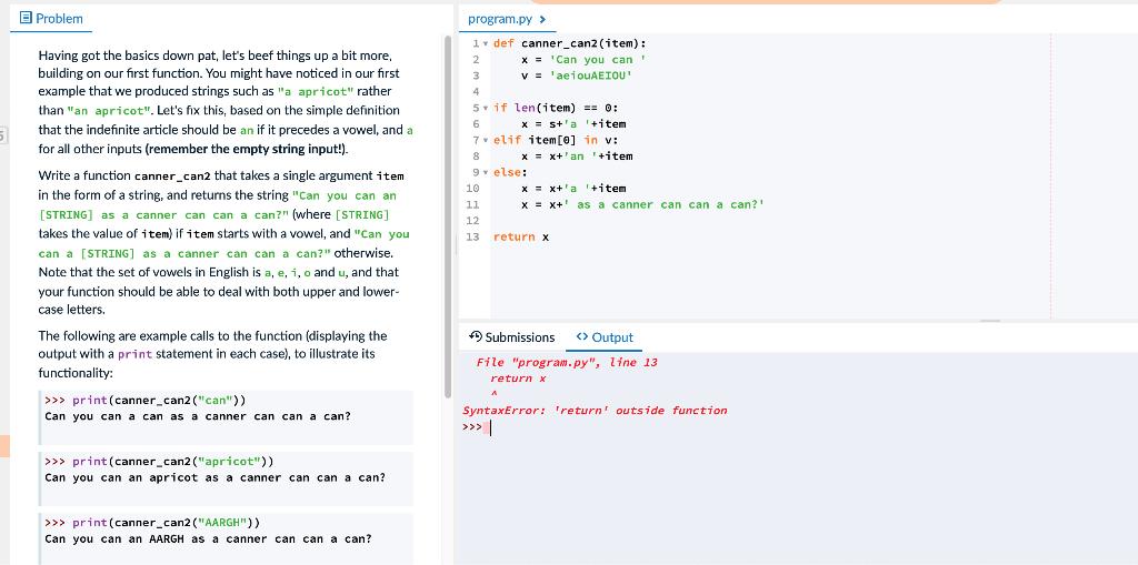 Solved Problem program.py > Having got the basics down pat, | Chegg.com