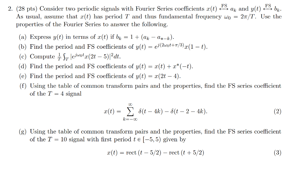 Solved (28 pts) Consider two periodic signals with Fourier | Chegg.com