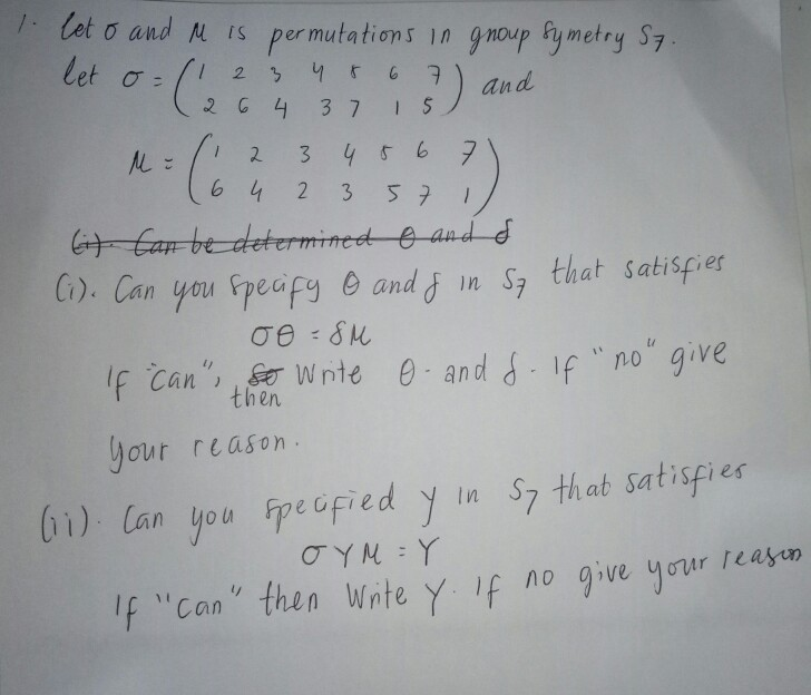 Solved 1 Cet O And N Is Permutations 1n Gnoup Y Metry S7 Chegg Com