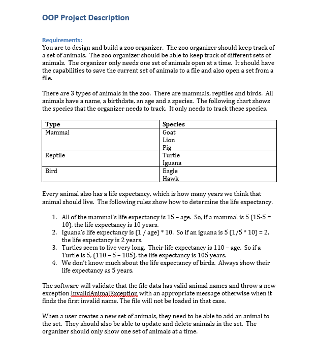 OOP Project Description Requirements: You are to