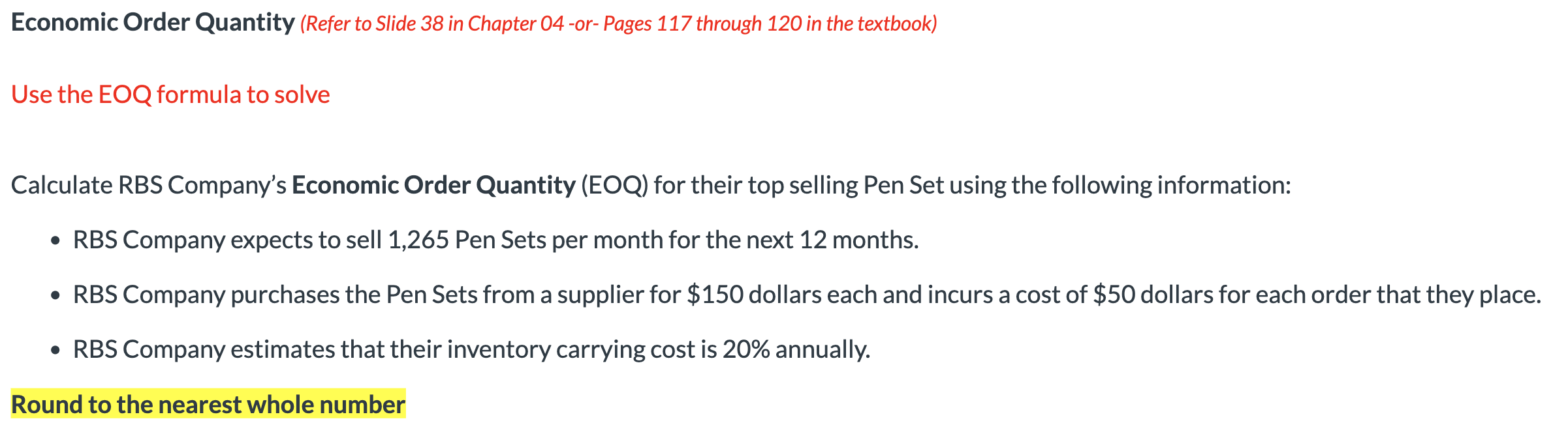 Solved Economic Order Quantity (Refer to Slide 38 in Chapter | Chegg.com