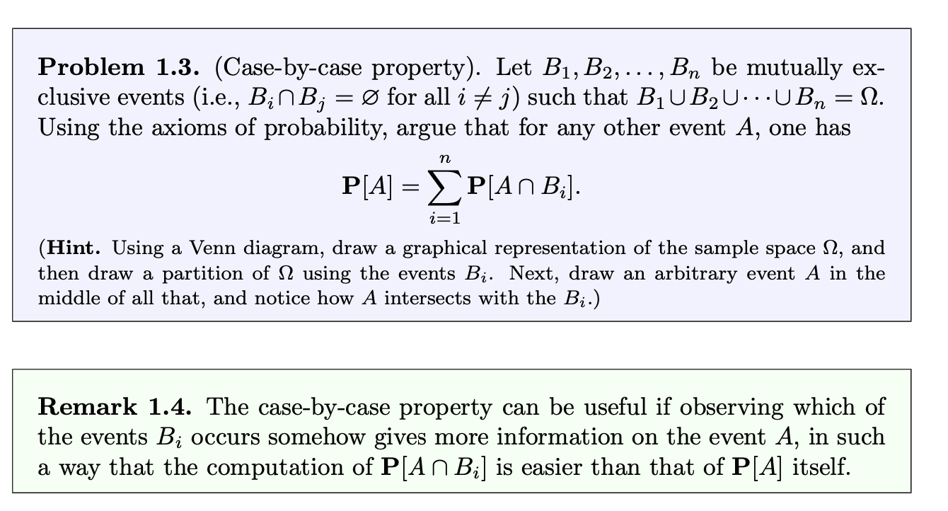 Solved Problem 1.3. (Case-by-case property). Let B1,B2,…,Bn | Chegg.com