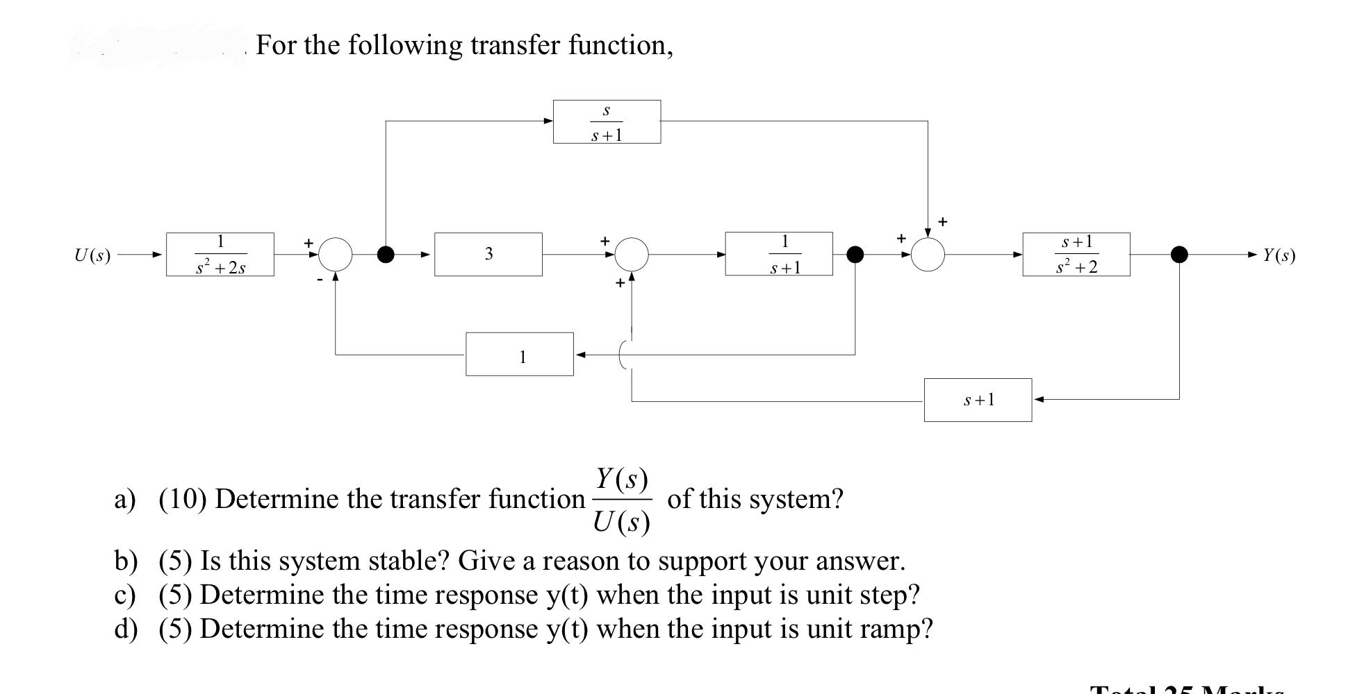 Solved For the following transfer function, S S +1 + 1 + + 1 | Chegg.com