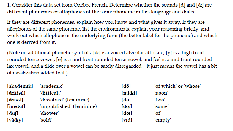 1. Consider this data-set from Québec French. | Chegg.com