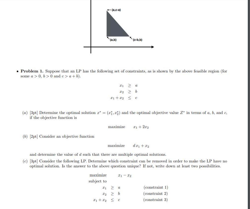 Solved (a,c-a) (a,b) (c-b,b) • Problem 1. Suppose That An LP | Chegg.com