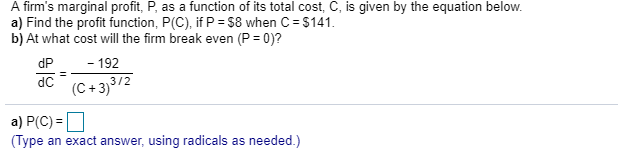 Solved A firm's marginal profit, P, as a function of its | Chegg.com
