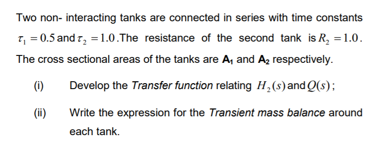 Solved Two non-interacting tanks are connected in series | Chegg.com
