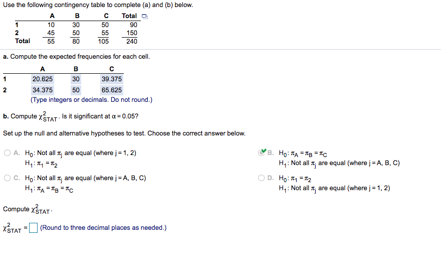 Solved Use The Following Contingency Table To Complete A