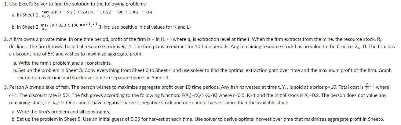 1. Use Excel's Solver to find the solution to the | Chegg.com