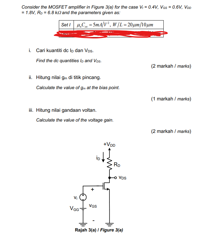 Solved Consider the MOSFET amplifier in Figure 3(a) for the | Chegg.com