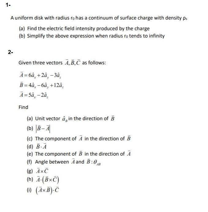 Solved 1 A Uniform Disk With Radius Ro Has A Continuum O Chegg Com