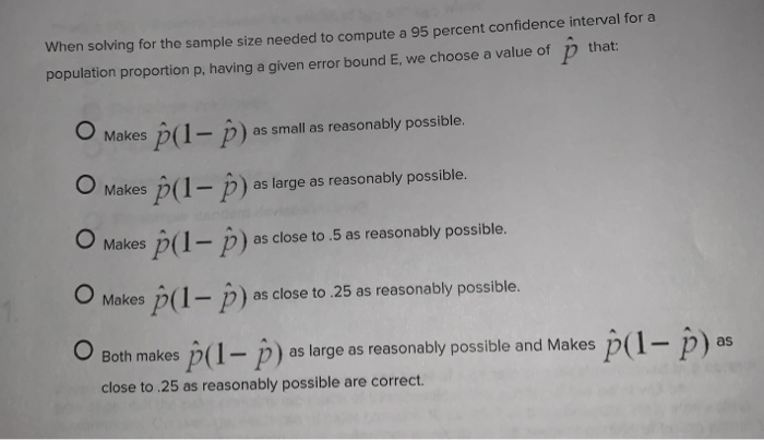 Solved When solving for the sample size needed to compute a | Chegg.com