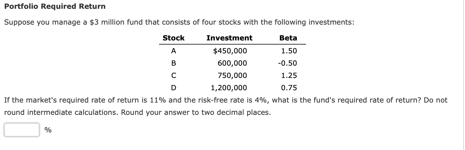 Solved Portfolio Required Return Suppose you manage a \$3 | Chegg.com