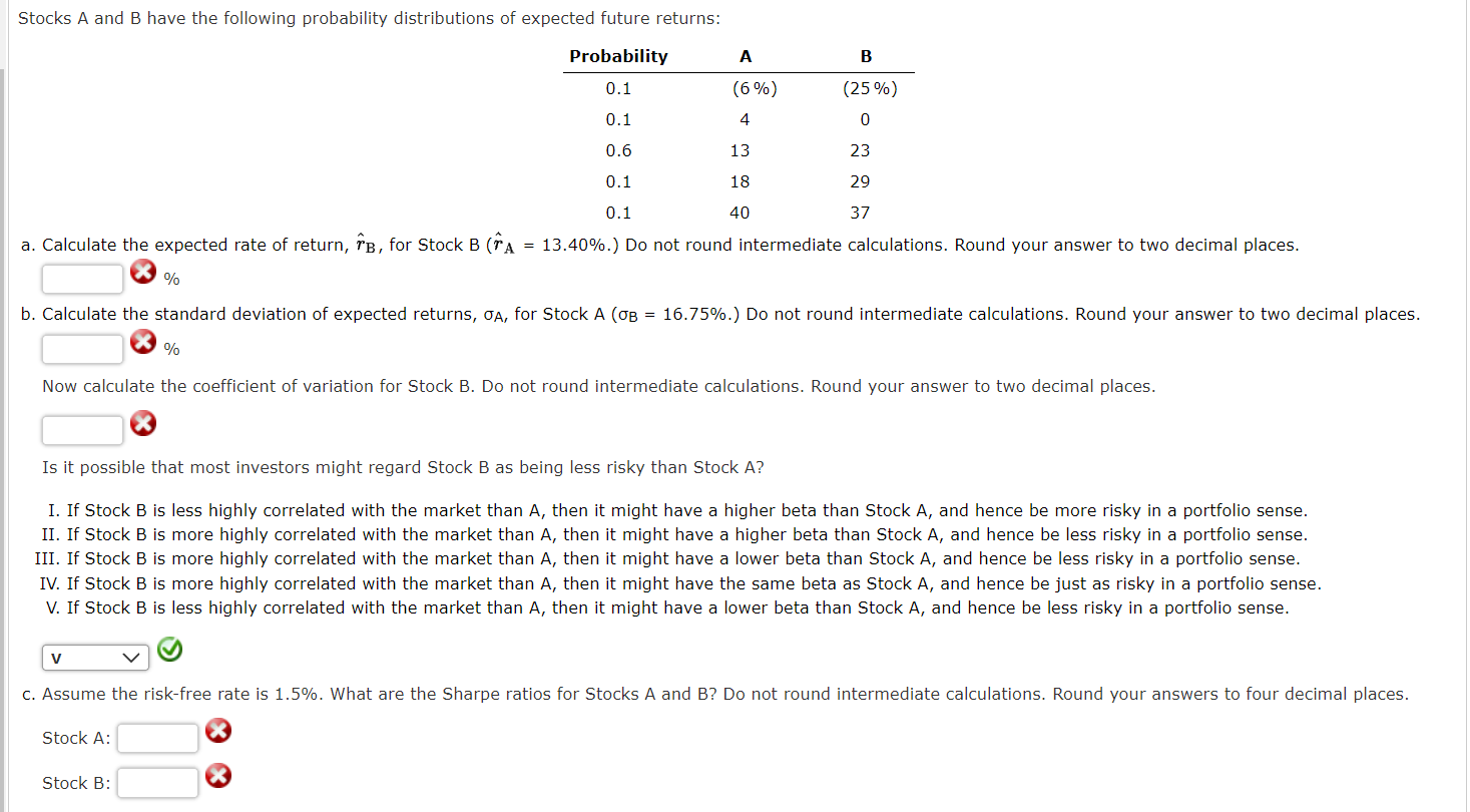 Solved Stocks A And B Have The Following Probability | Chegg.com