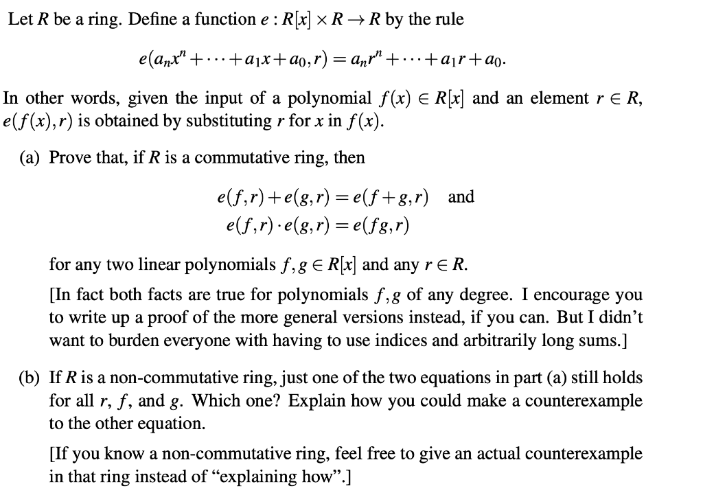 Solved Let R Be A Ring Define A Function E R X Rr By T Chegg Com