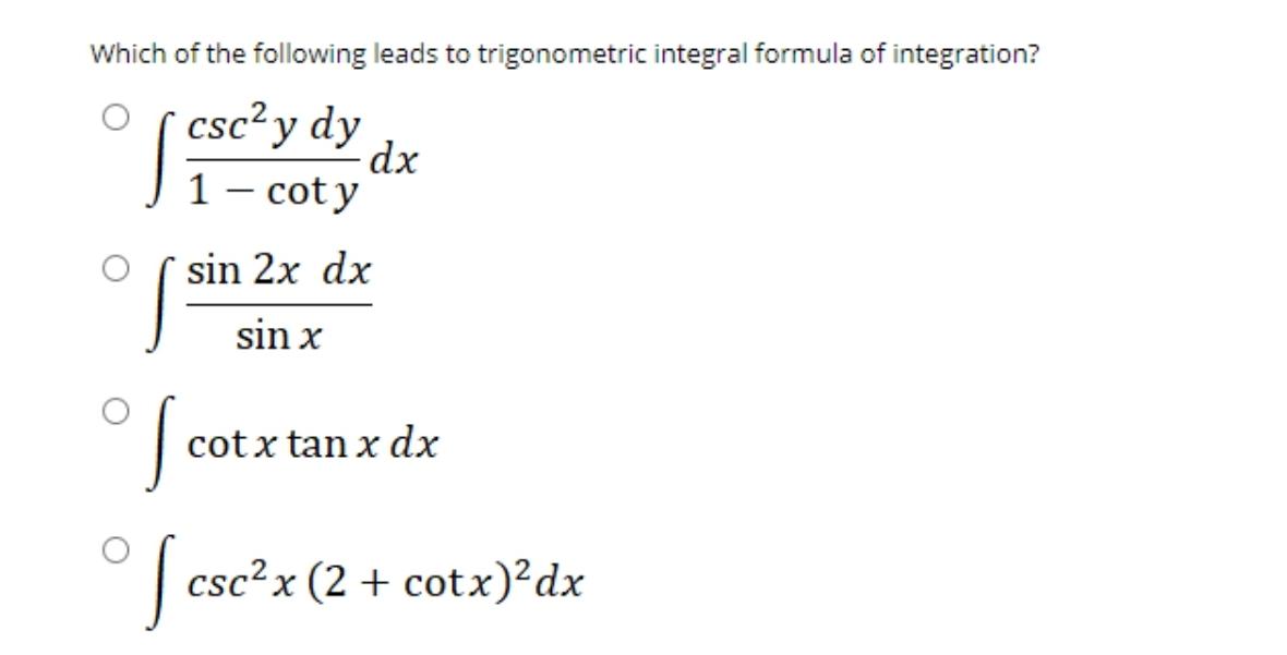 trigonometric integral formulas