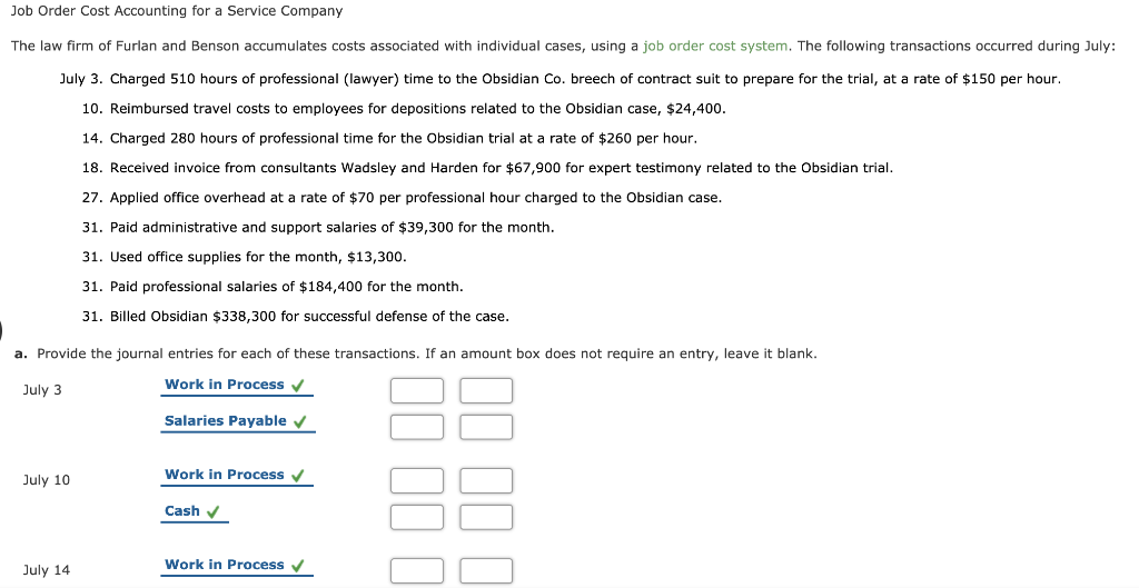 Solved Job Order Cost Accounting for a Service Company The | Chegg.com