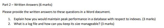 Solved Part 2 - Written Answers (6 marks) Please provide the | Chegg.com