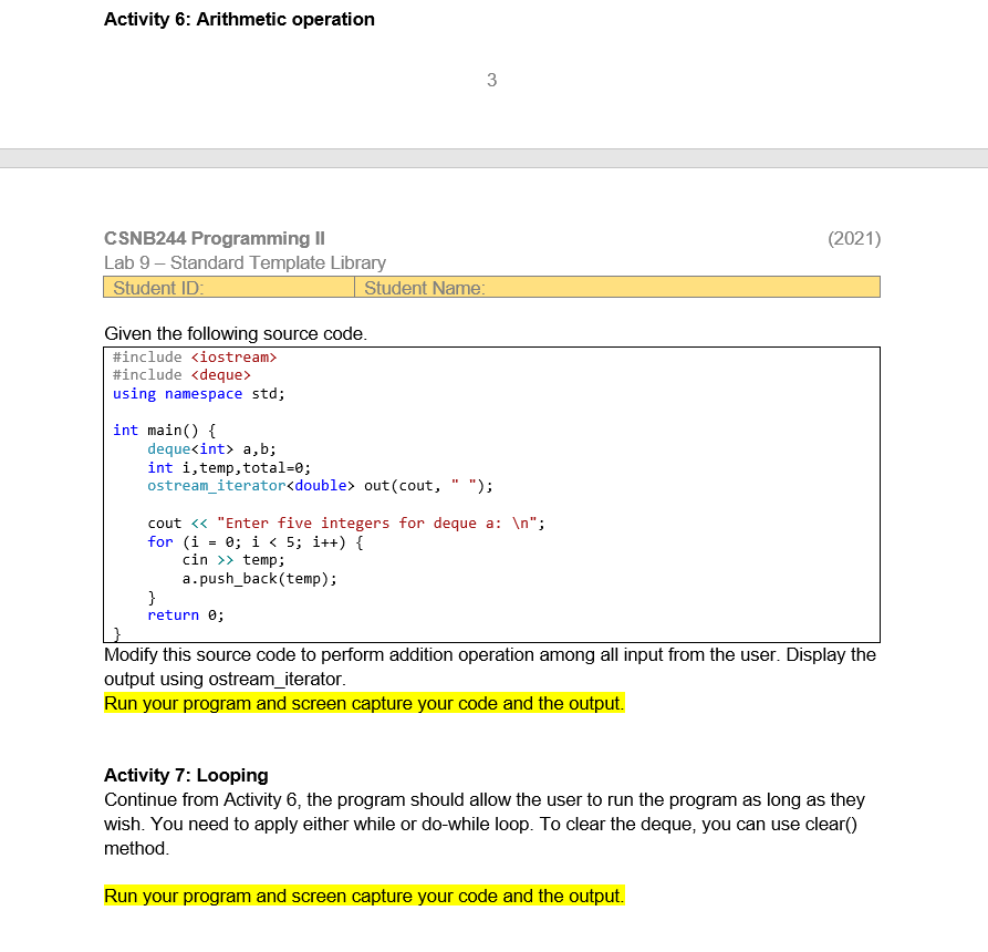 Solved Activity 6: Arithmetic operation 3 (2021) CSNB244 | Chegg.com