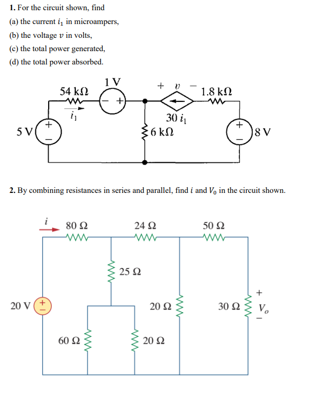 Solved 1. For the circuit shown, find (a) the current i1 in | Chegg.com