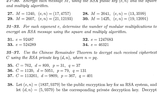 Solved Encrypt each message AT, using the RSA polc key e, n) | Chegg.com