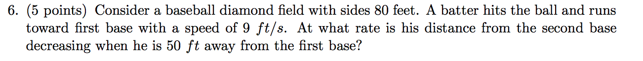 Solved 6. (5 points) Consider a baseball diamond field with | Chegg.com