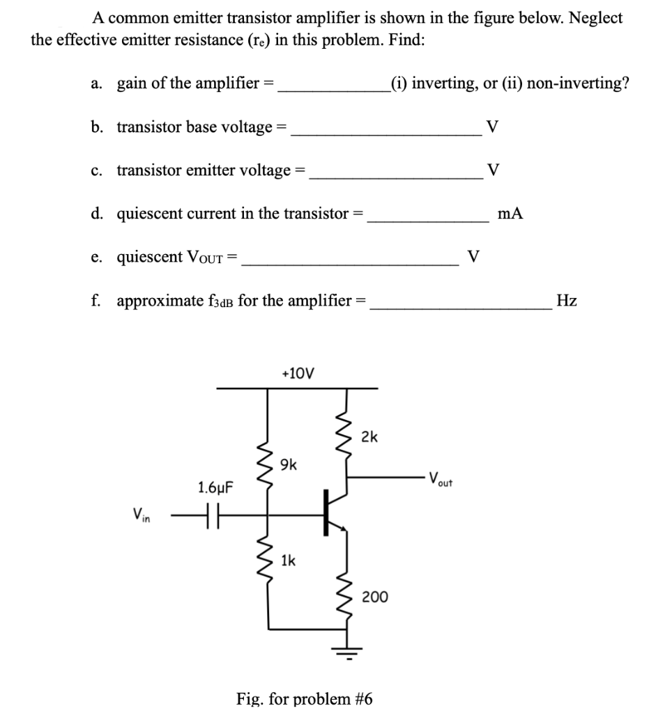 Solved A common emitter transistor amplifier is shown in the Circuit Diagram