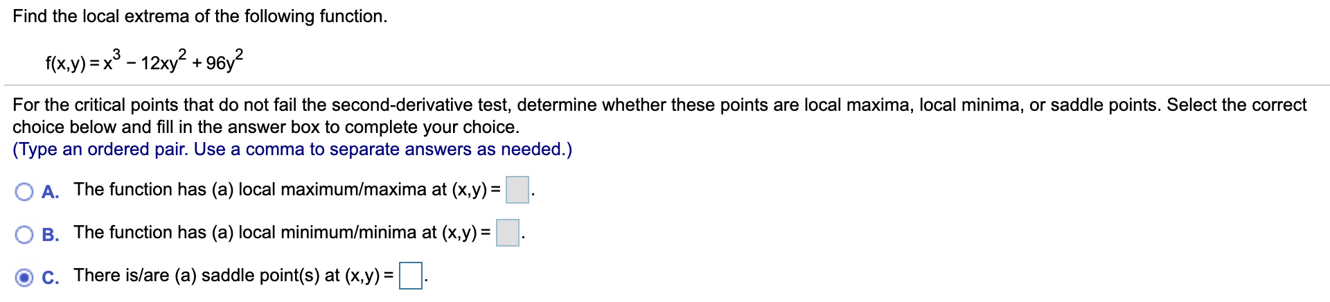 Solved Find the local extrema of the following function. | Chegg.com