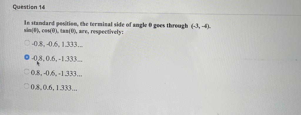 Solved Question 14 In standard position, the terminal side | Chegg.com