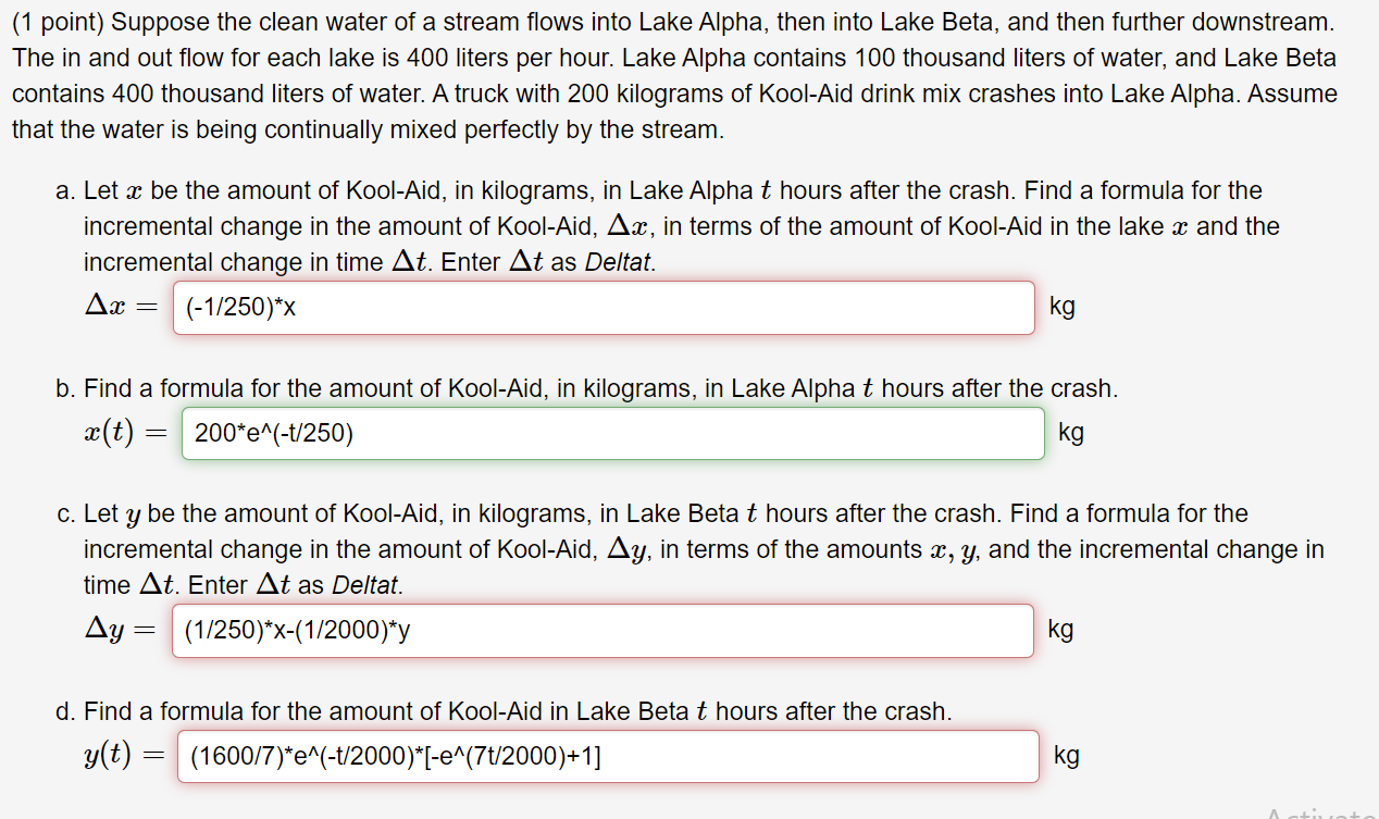 Solved (1 point) Suppose the clean water of a stream flows