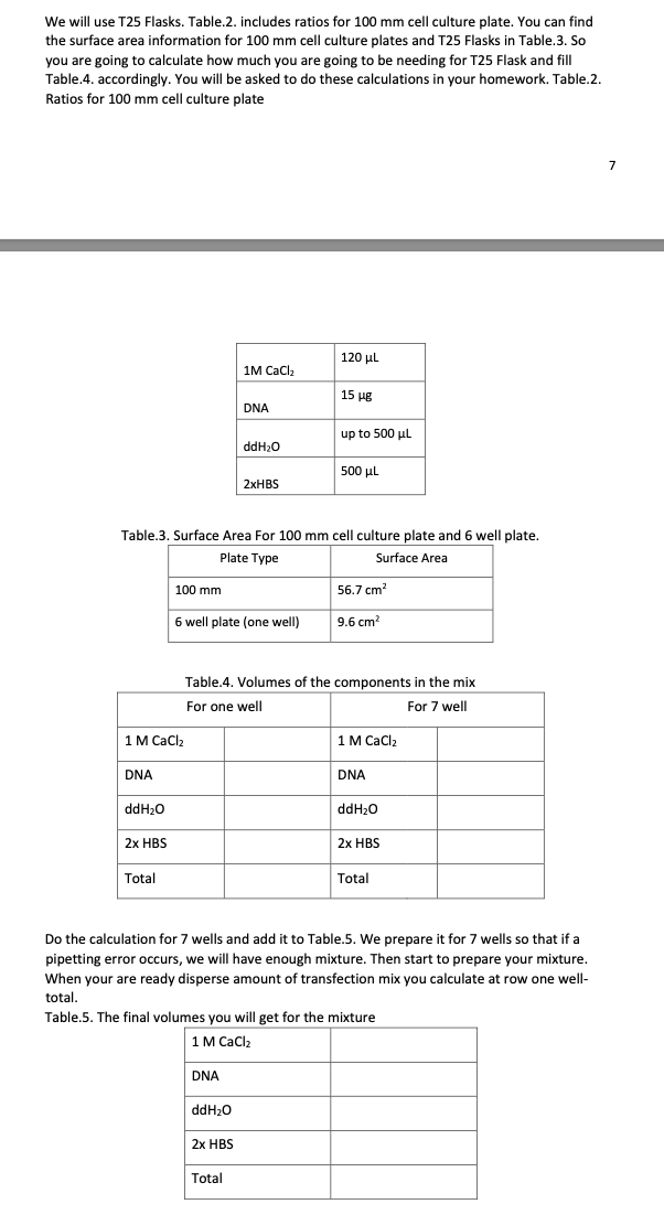 We will use T25 Flasks. Table.2. includes ratios for