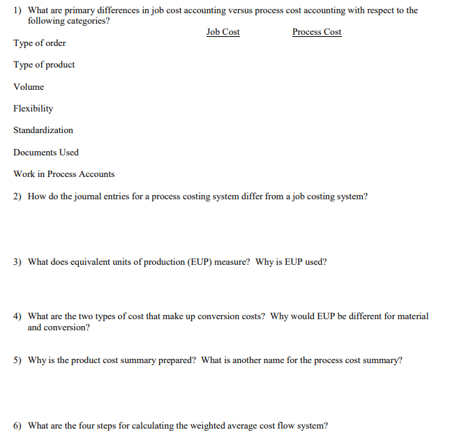 Solved 1) What are primary differences in job cost