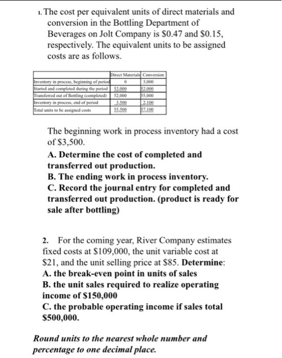 Solved The cost per equivalent units of direct materials and