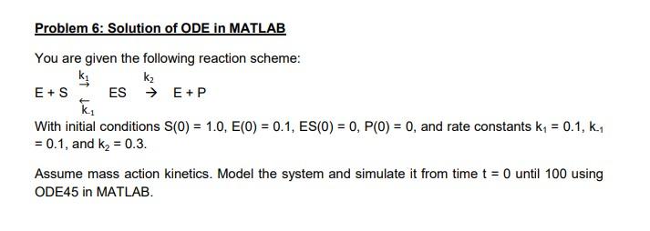 Solved Problem 6: Solution of ODE in MATLAB You are given | Chegg.com