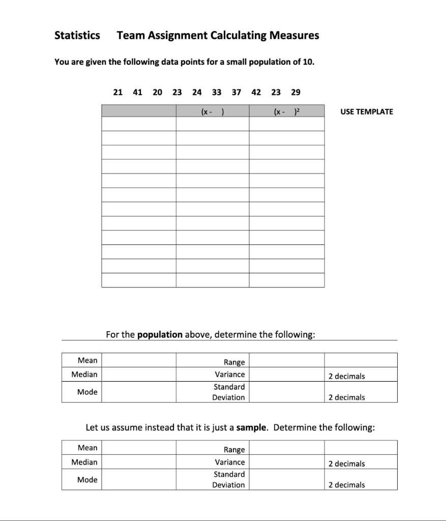 Solved Statistics Team Assignment Calculating Measures You | Chegg.com