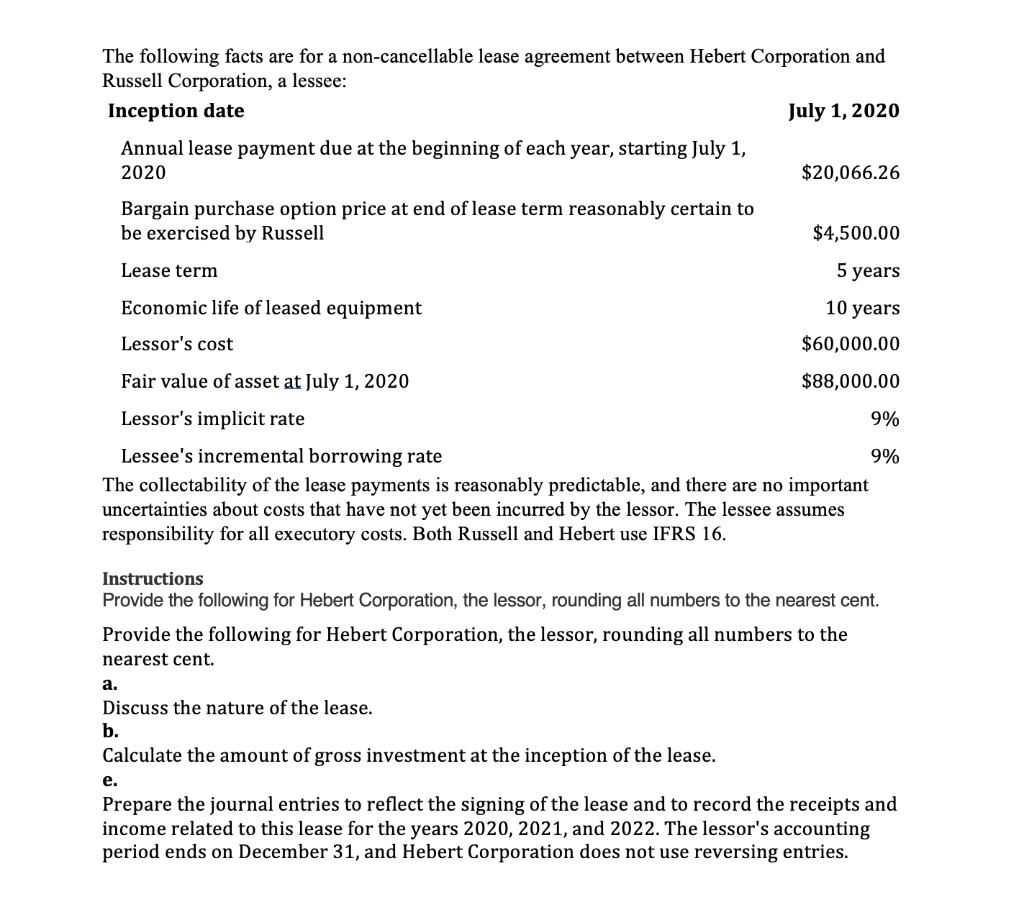 Solved The following facts are for a non-cancellable lease | Chegg.com