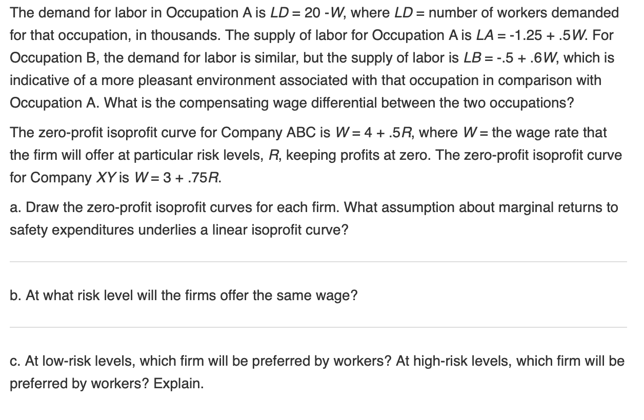 the-demand-for-labor-in-occupation-a-is-ld-20-w-chegg