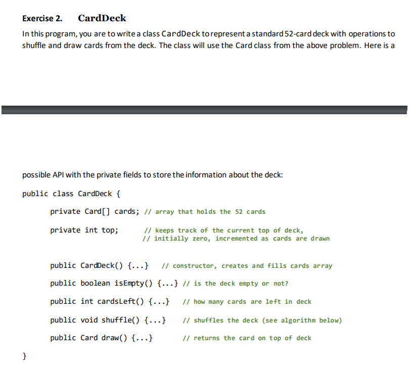 Solved Exercise 2. CardDeck In this program, you are to
