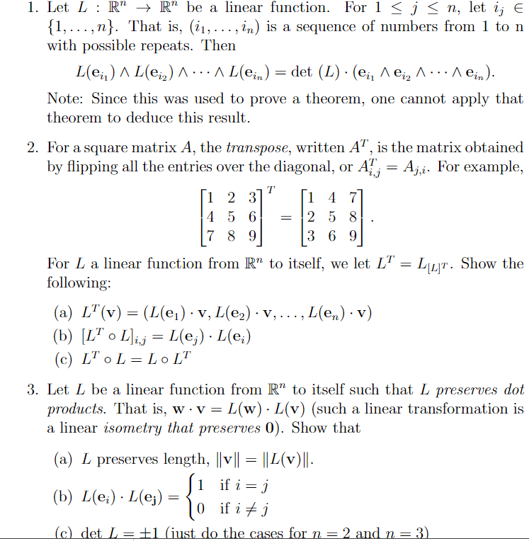 Solved 1 Let L R R Be A Linear Function For 1 Chegg Com