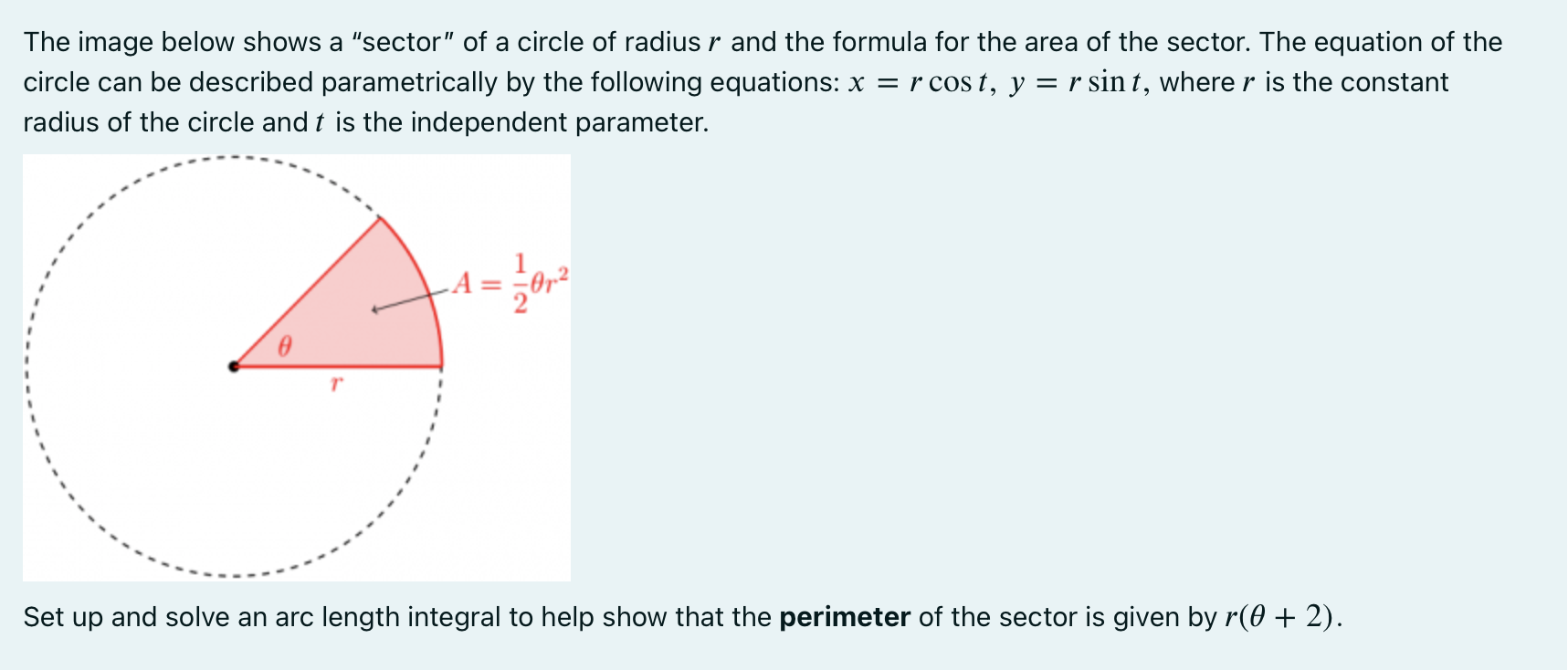 area of sector p of a circle with radius r is