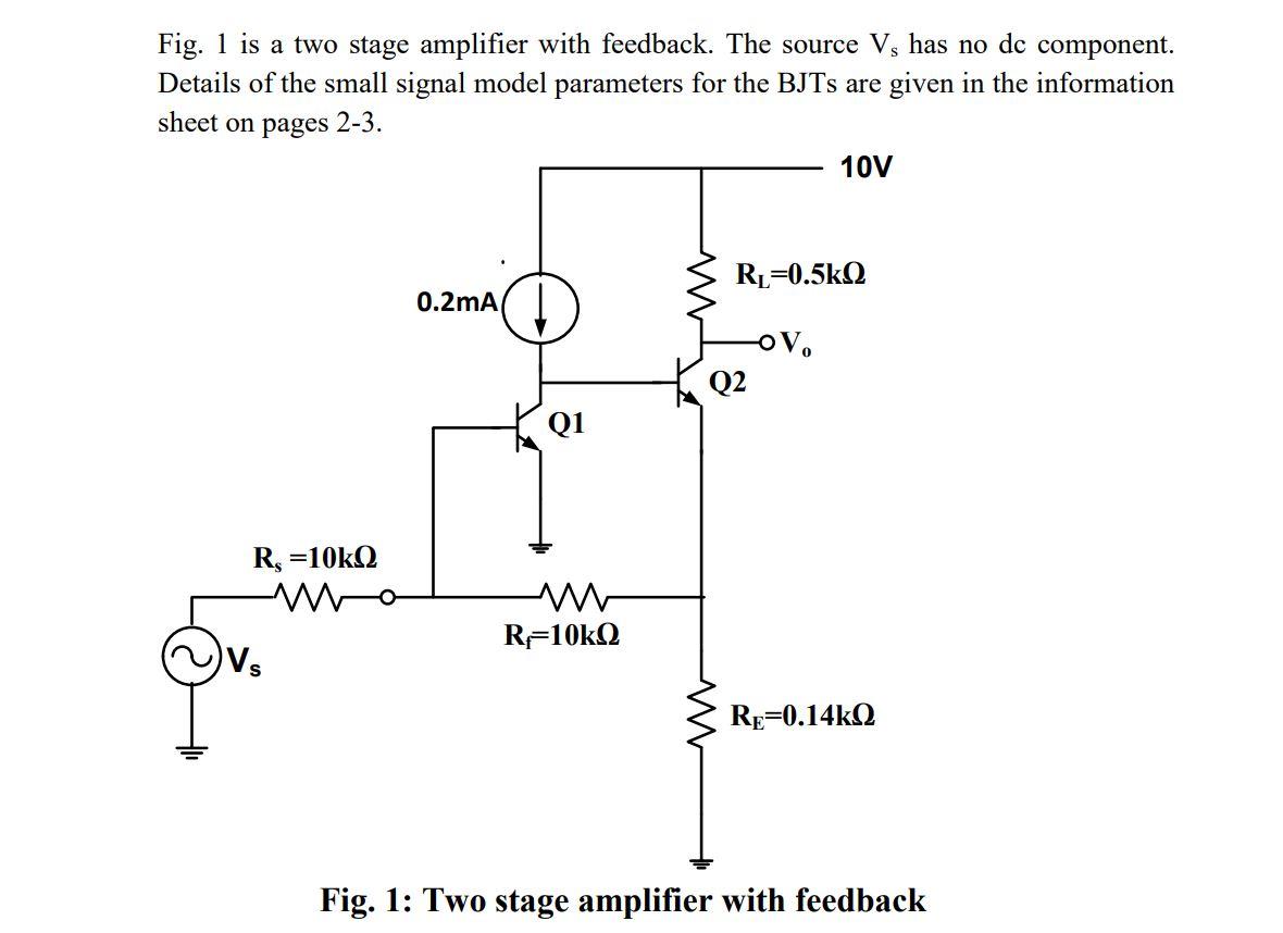 Solved Fig. 1 is a two stage amplifier with feedback. The | Chegg.com