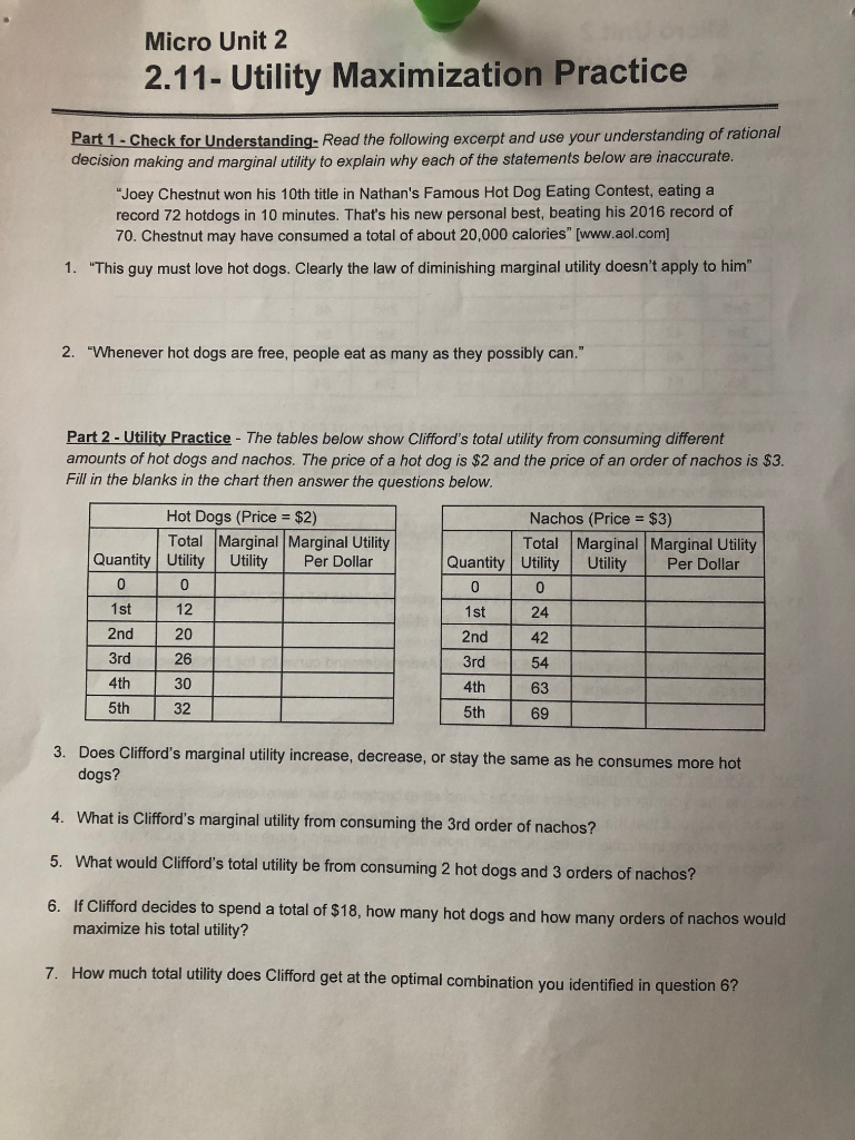 Solved Micro Unit 2 2.11 Utility Maximization Practice P&hellip;