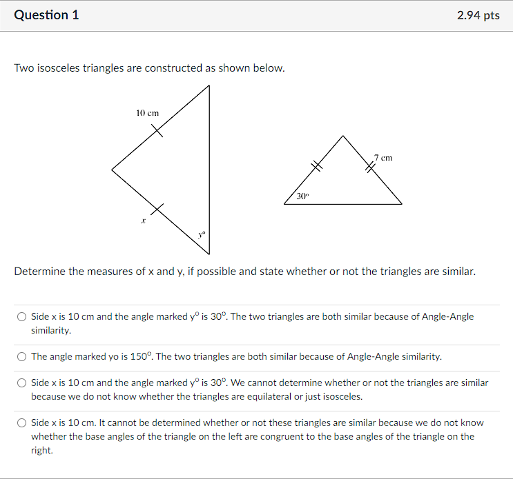 Solved Two isosceles triangles are constructed as shown | Chegg.com